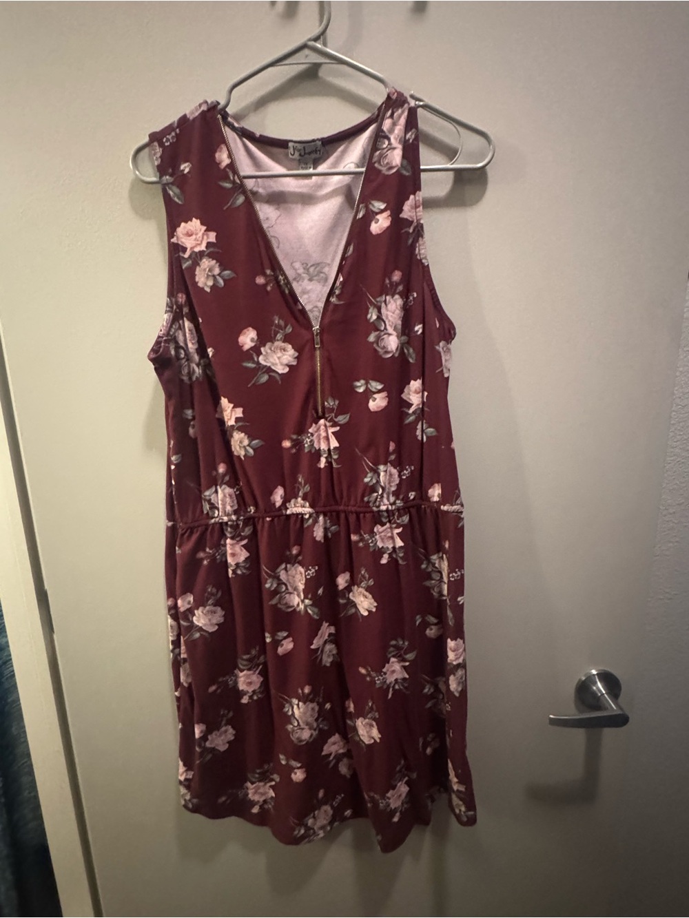 J for Justify Burgundy Floral V-Neck Mini Dress